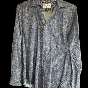 Robert Graham Slate Blue Herringbone-Style Button-Down Shirt